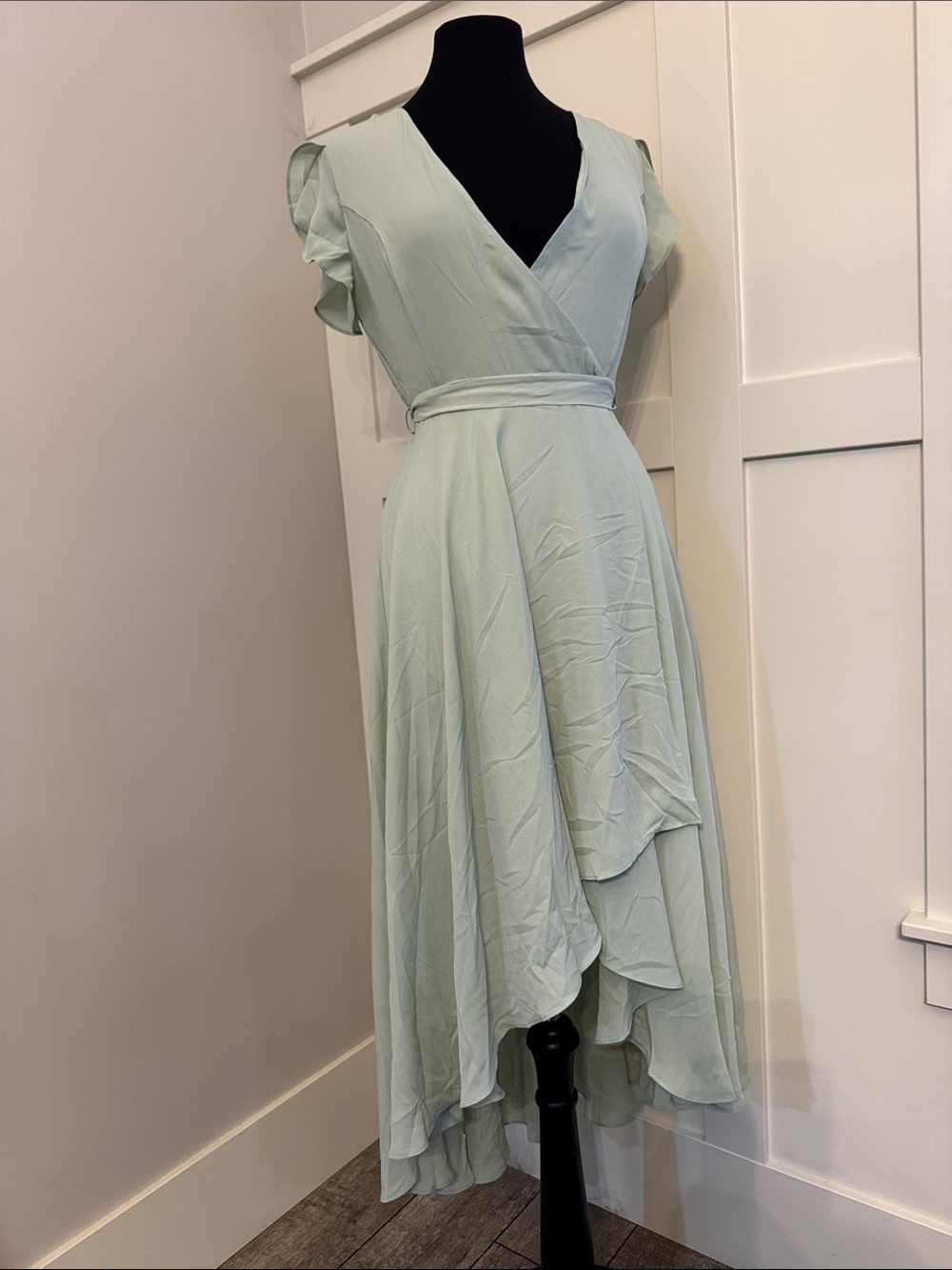 Love Tree Sage Green High-Low Wrap Dress with Belt